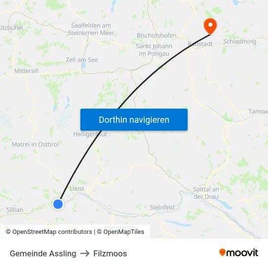 Gemeinde Assling to Filzmoos map