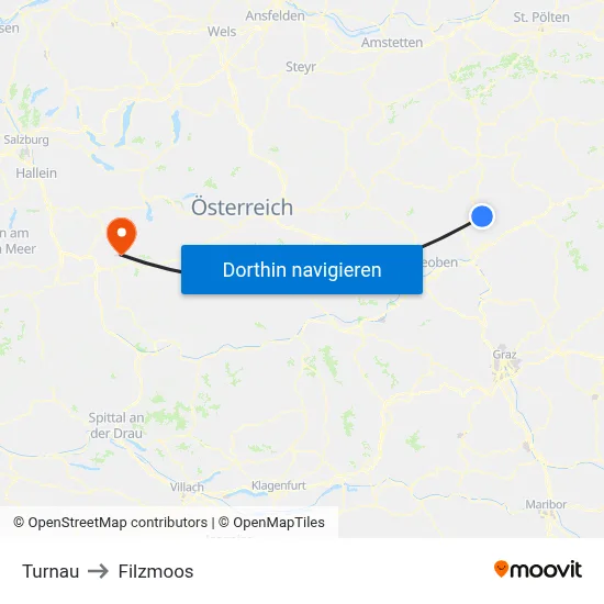Turnau to Filzmoos map