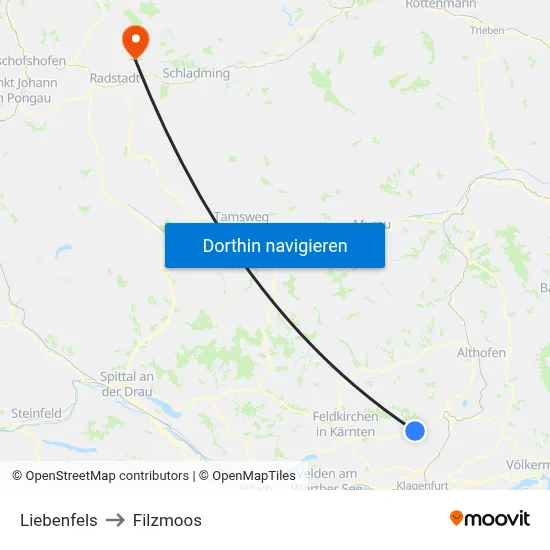 Liebenfels to Filzmoos map