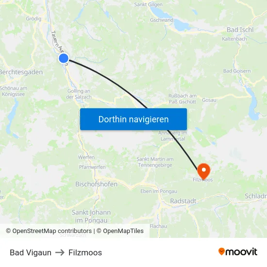 Bad Vigaun to Filzmoos map