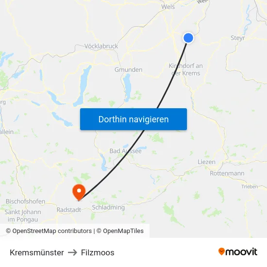 Kremsmünster to Filzmoos map