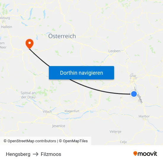 Hengsberg to Filzmoos map