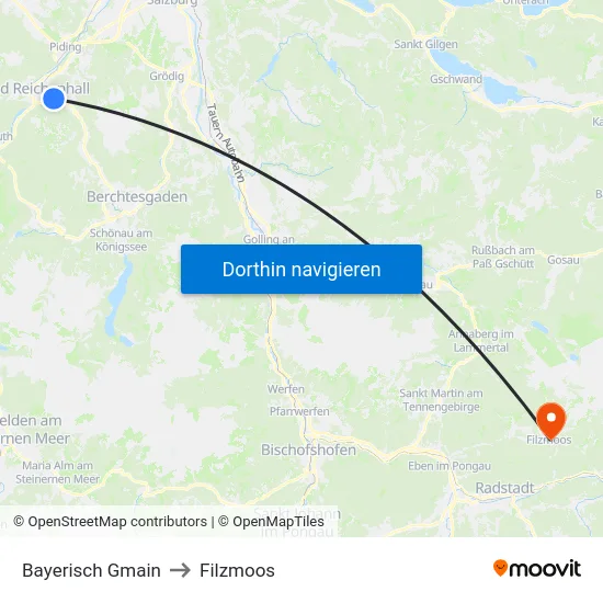 Bayerisch Gmain to Filzmoos map