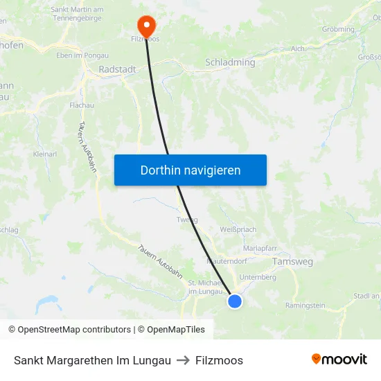 Sankt Margarethen Im Lungau to Filzmoos map