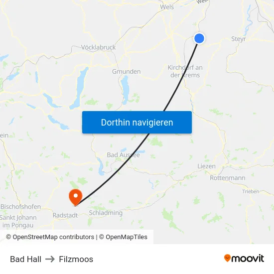 Bad Hall to Filzmoos map