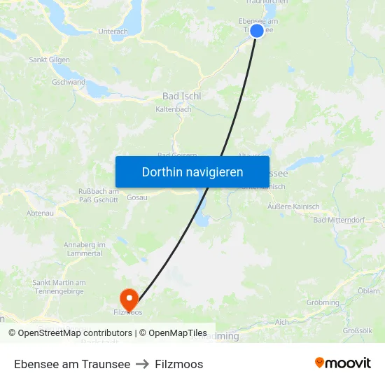 Ebensee am Traunsee to Filzmoos map