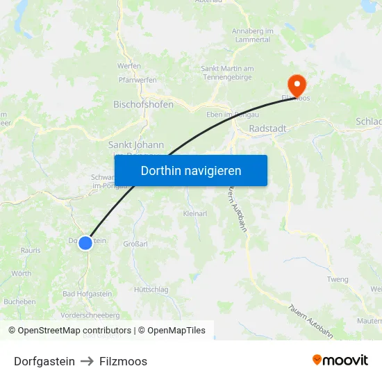 Dorfgastein to Filzmoos map
