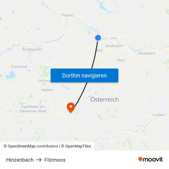 Hinzenbach to Filzmoos map