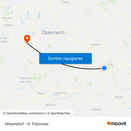Hitzendorf to Filzmoos map