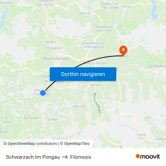 Schwarzach Im Pongau to Filzmoos map