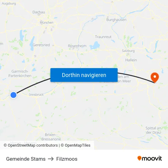 Gemeinde Stams to Filzmoos map