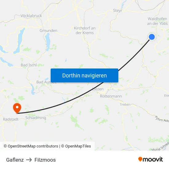 Gaflenz to Filzmoos map