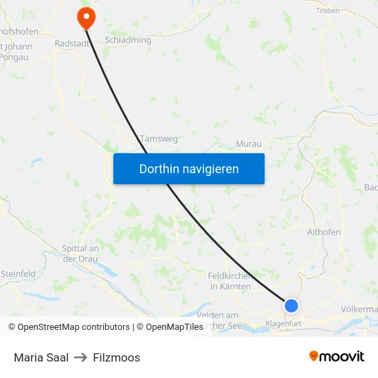 Maria Saal to Filzmoos map