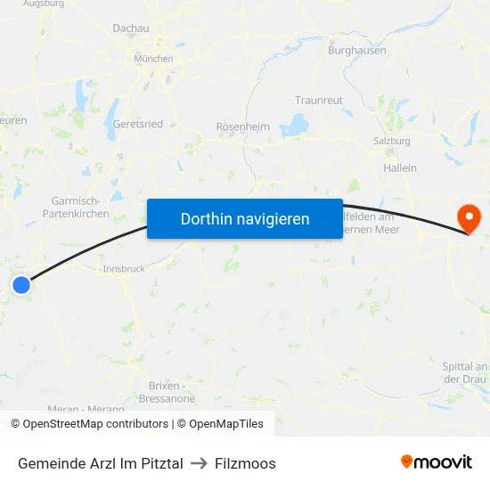 Gemeinde Arzl Im Pitztal to Filzmoos map