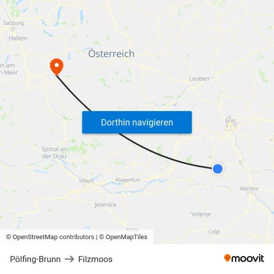 Pölfing-Brunn to Filzmoos map