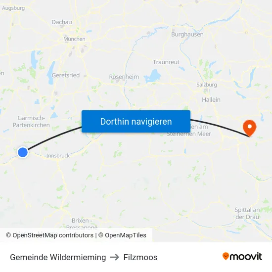 Gemeinde Wildermieming to Filzmoos map