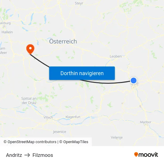 Andritz to Filzmoos map