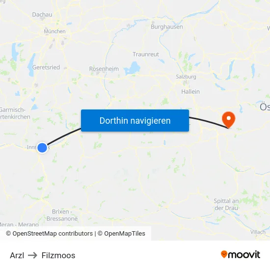 Arzl to Filzmoos map