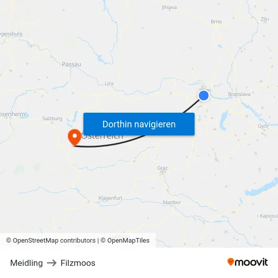 Meidling to Filzmoos map