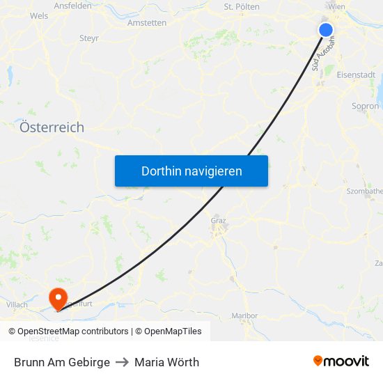 Brunn Am Gebirge to Maria Wörth map