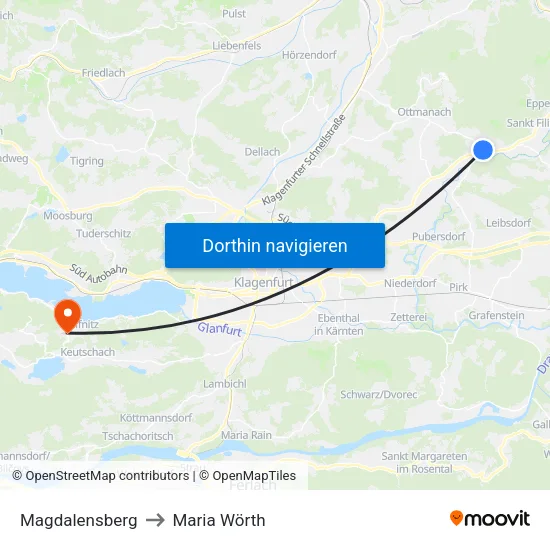 Magdalensberg to Maria Wörth map