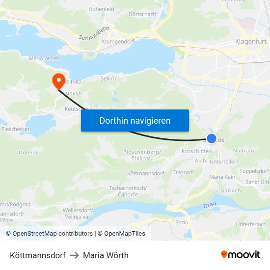 Köttmannsdorf to Maria Wörth map