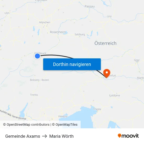 Gemeinde Axams to Maria Wörth map