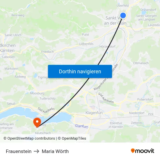 Frauenstein to Maria Wörth map