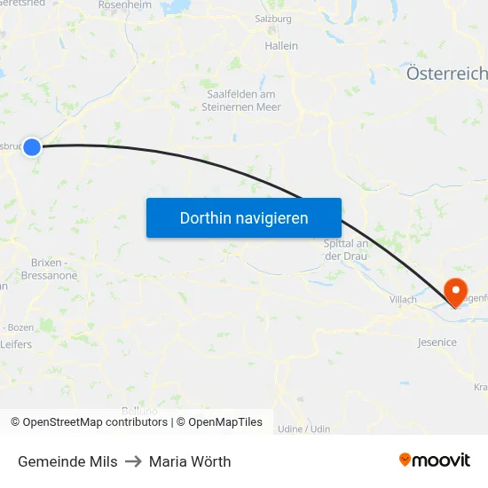 Gemeinde Mils to Maria Wörth map