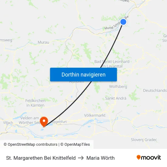 St. Margarethen Bei Knittelfeld to Maria Wörth map