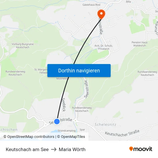 Keutschach am See to Maria Wörth map