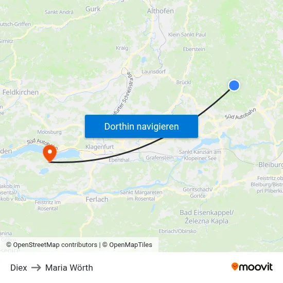 Diex to Maria Wörth map
