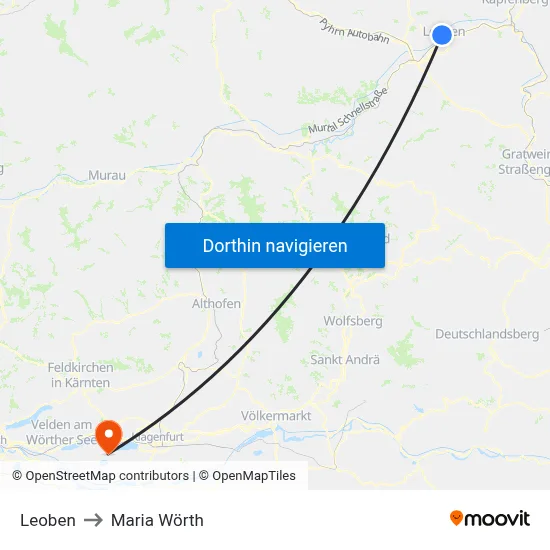 Leoben to Maria Wörth map