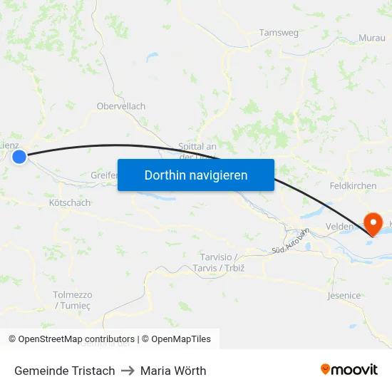 Gemeinde Tristach to Maria Wörth map