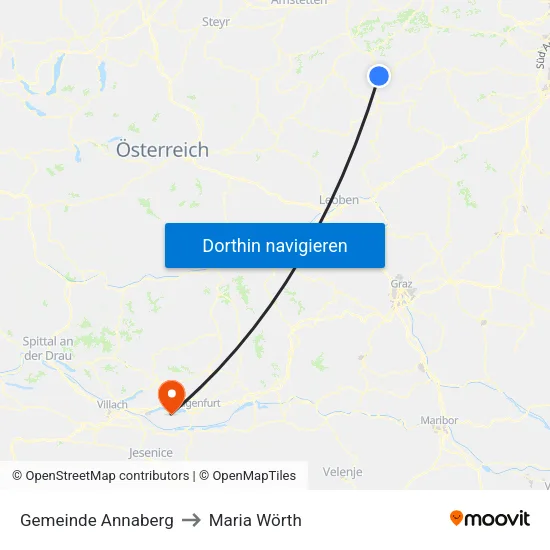 Gemeinde Annaberg to Maria Wörth map