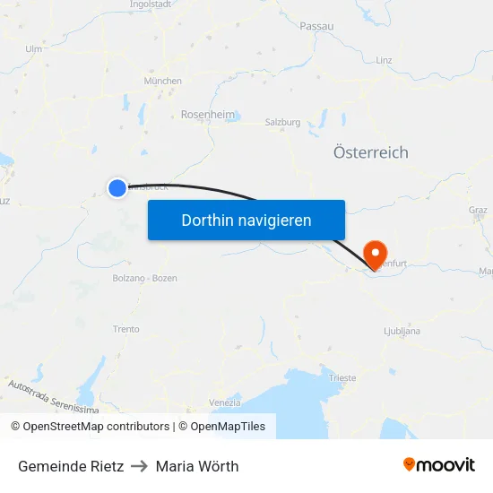 Gemeinde Rietz to Maria Wörth map