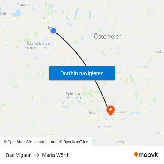 Bad Vigaun to Maria Wörth map