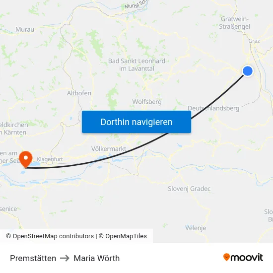 Premstätten to Maria Wörth map