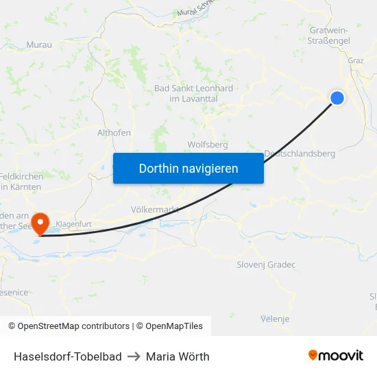 Haselsdorf-Tobelbad to Maria Wörth map