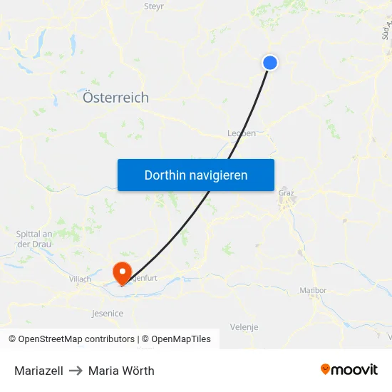 Mariazell to Maria Wörth map
