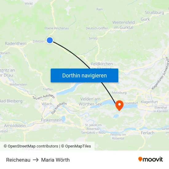 Reichenau to Maria Wörth map