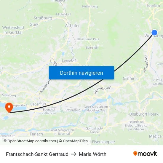 Frantschach-Sankt Gertraud to Maria Wörth map