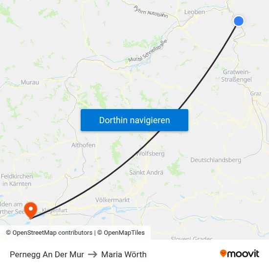 Pernegg An Der Mur to Maria Wörth map