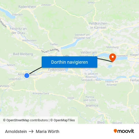 Arnoldstein to Maria Wörth map