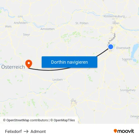 Felixdorf to Admont map