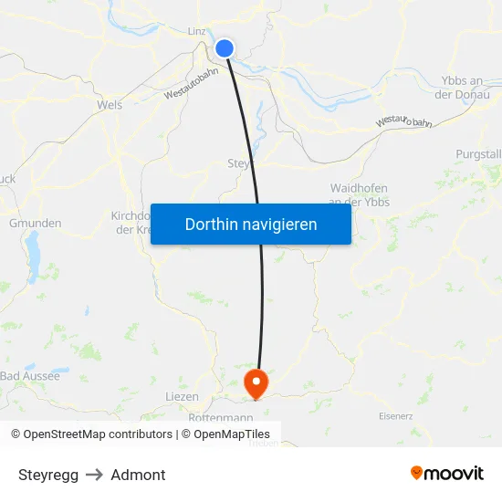 Steyregg to Admont map
