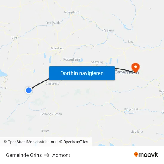 Gemeinde Grins to Admont map