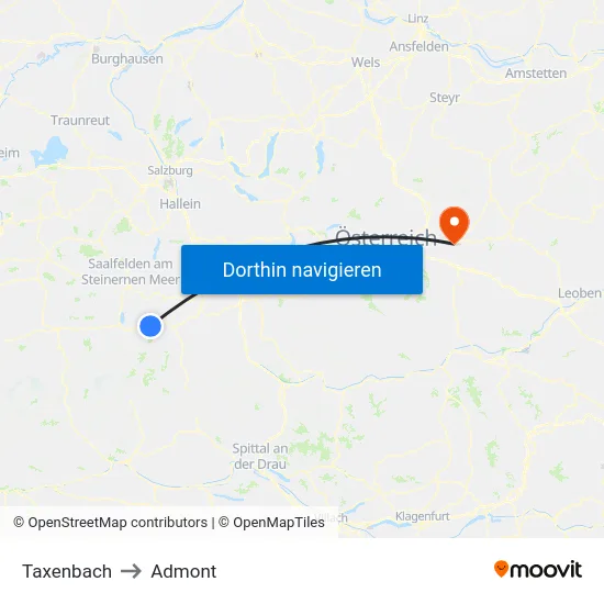 Taxenbach to Admont map