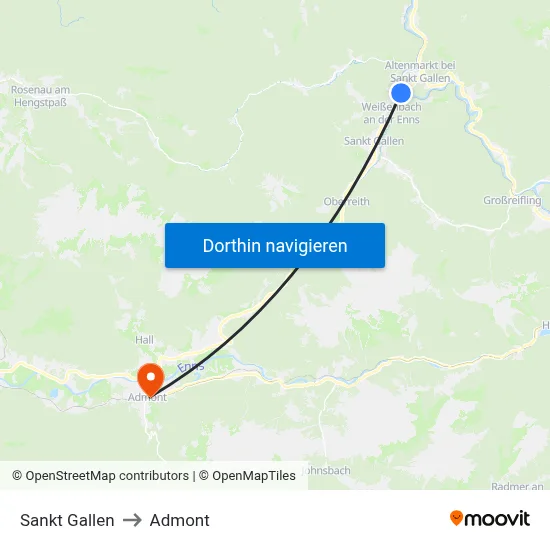 Sankt Gallen to Admont map