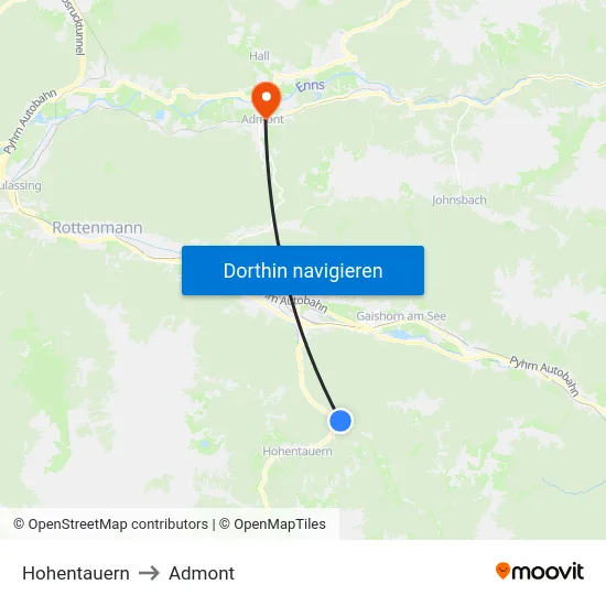 Hohentauern to Admont map